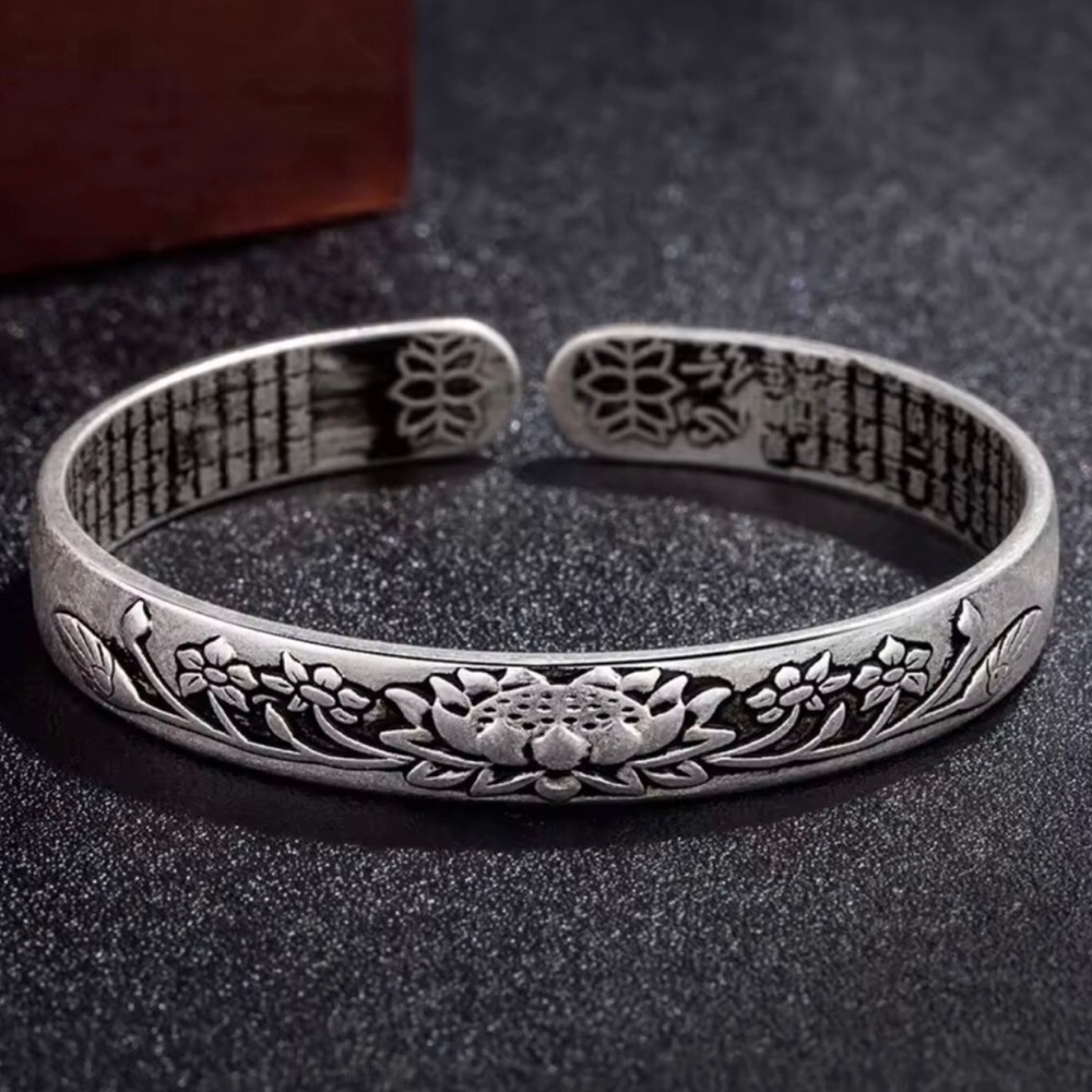 Sterling Silver Lotus Floral Cuff Bracelet
